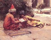 埃德温 罗德 威克斯 : Two Arabs Reading in a Courtyard